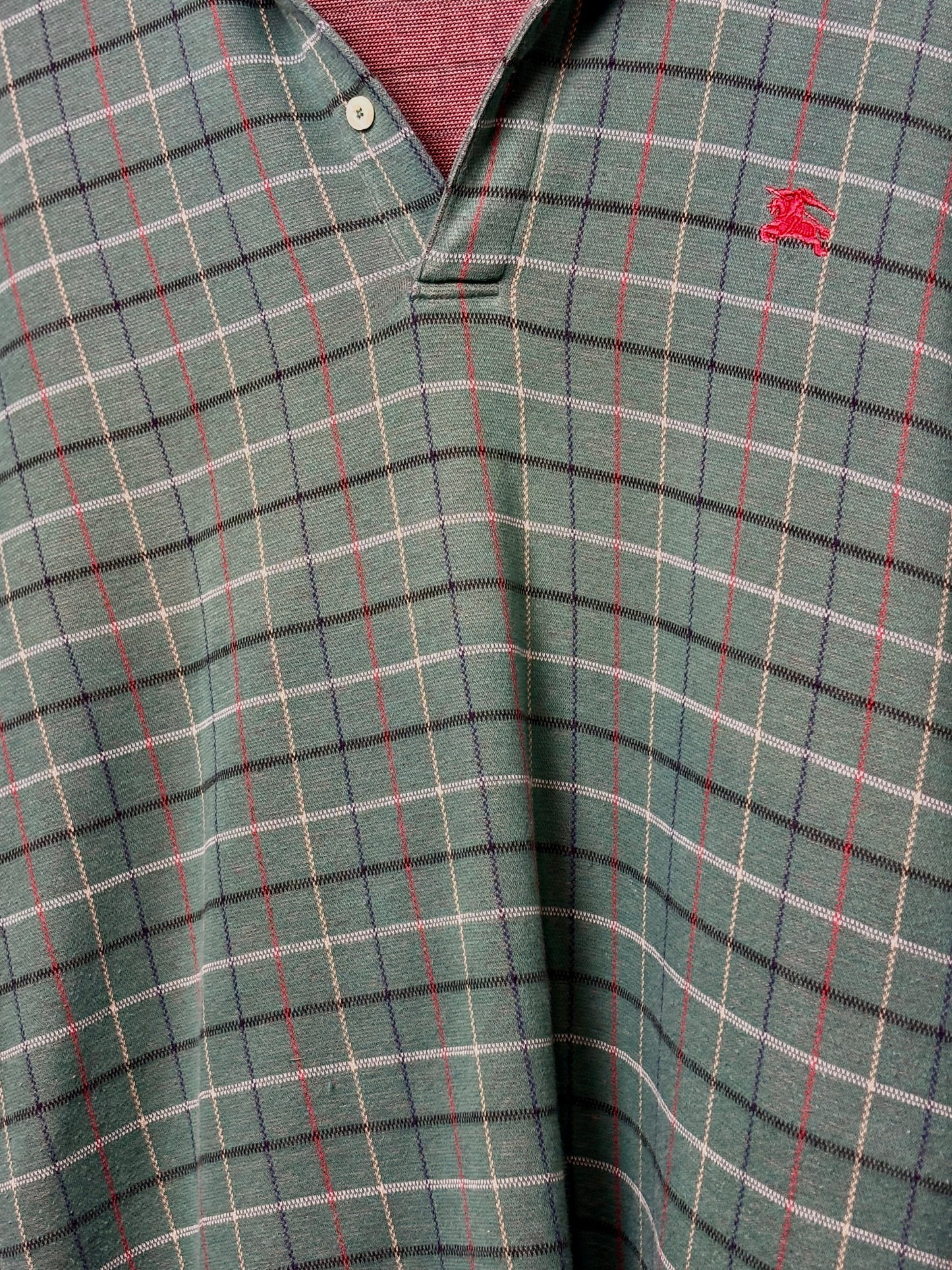 90'S BURBERRY COTTON CHECK RUGBY KNIT LONG SLEEVE POLO