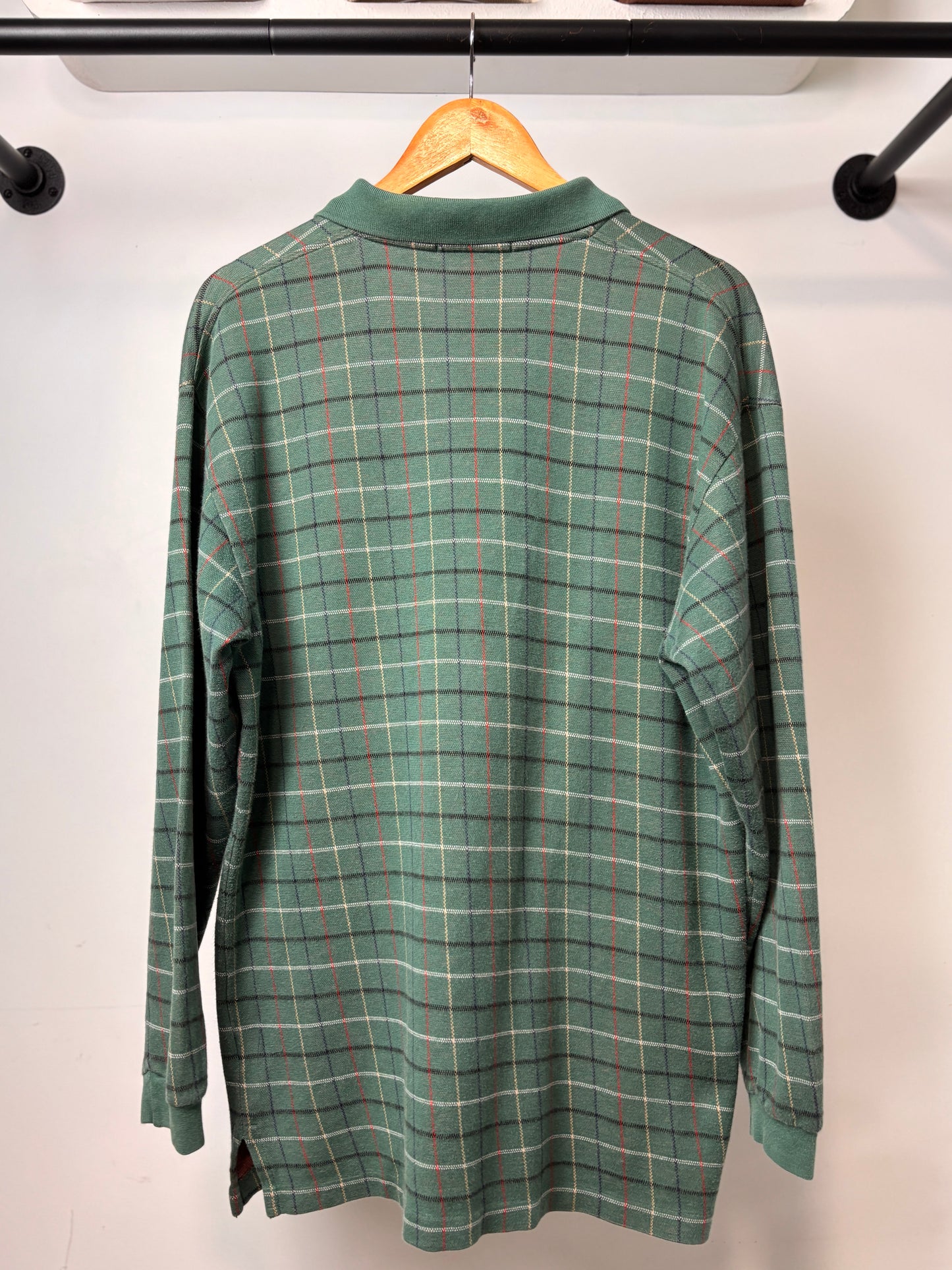 90'S BURBERRY COTTON CHECK RUGBY KNIT LONG SLEEVE POLO